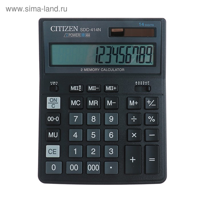 Калькулятор настольный 14-разрядный SDC-414N, 158*204*31мм, двойное питание, черный - Фото 1