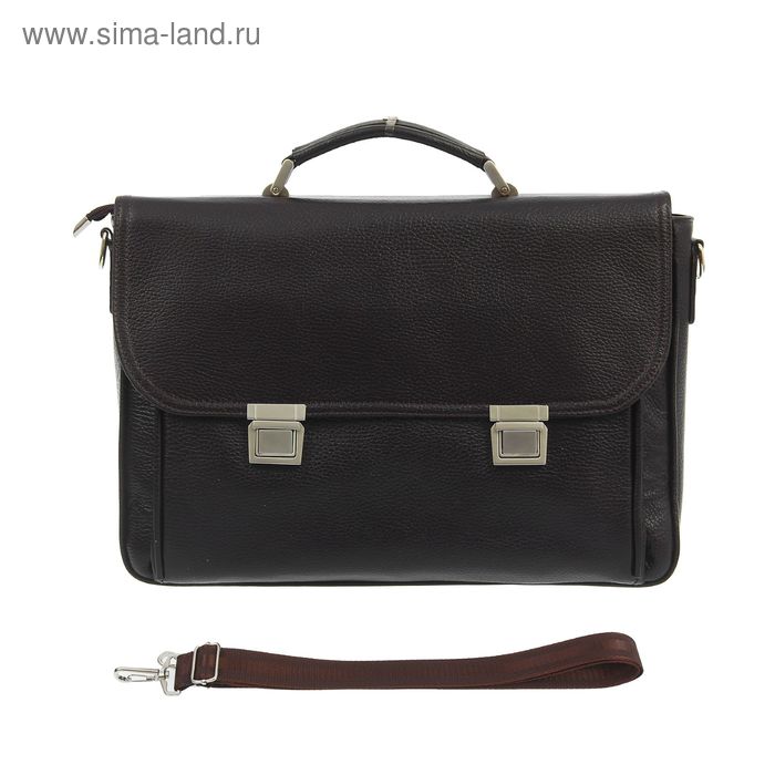 Портфель мужской, 2 отдела, наружный карман, длинный ремень, цвет коричневый - Фото 1
