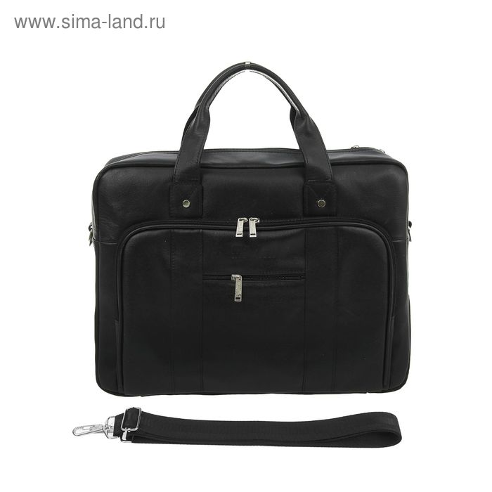 Портфель мужской, 2 отдела, 2 наружных кармана, длинный ремень, цвет чёрный - Фото 1
