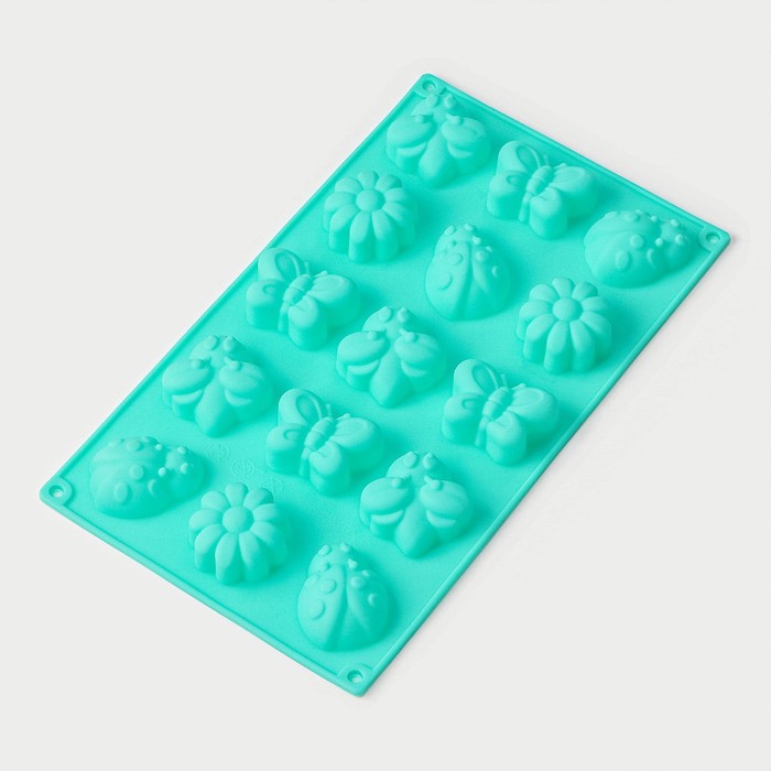 Форма для выпечки Доляна «Пыльца», силикон, 29×17 см, 15 ячеек (4,8×4 см), цвет МИКС - фото 1906807600