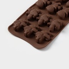 Форма для шоколада Доляна «Дино», силикон, 21×11×2 см, 12 ячеек (4×2.5×2 см), коричневая - Фото 3