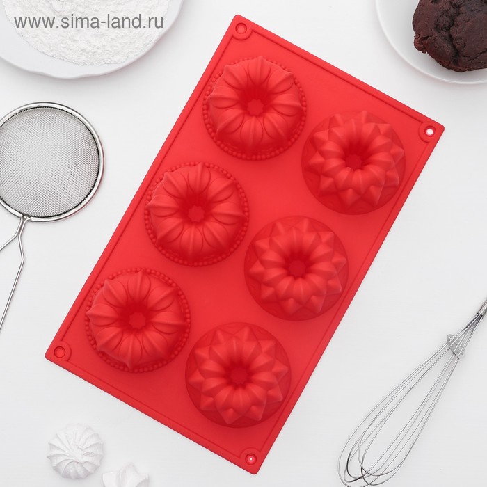 Форма силиконовая для выпечки Доляна «Торт», 29×18 см, 6 ячеек (7,5×7,5×4 см), цвет МИКС - Фото 1