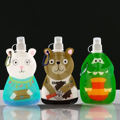 Фляжка для воды детская «Зверята», 280 мл, 22×12 см, цвет МИКС