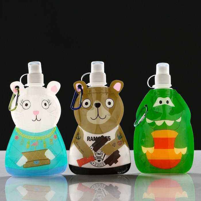 Фляжка для воды детская «Зверята», 280 мл, 22×12 см, цвет МИКС - Фото 1