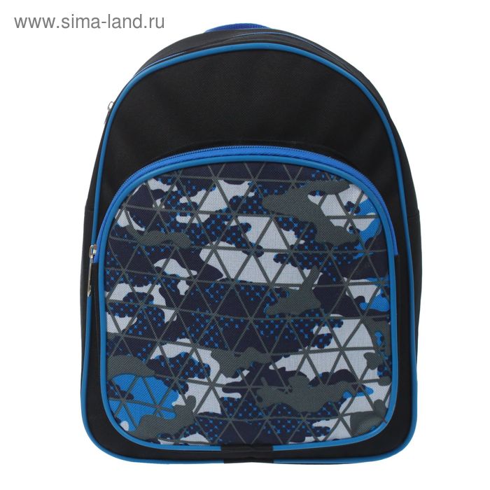 Рюкзак детский на молнии "Карта", 1 отдел, 1 наружный карман, цвет чёрный/синий - Фото 1