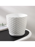 Горшок для цветов с поддоном «Ротанг», 2 л, d=15 см, h=14 см, пластиковый, белый - Фото 5