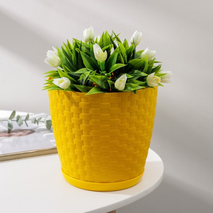 Горшок для цветов с поддоном «Ротанг», 3 л, цвет жёлтый - Фото 1