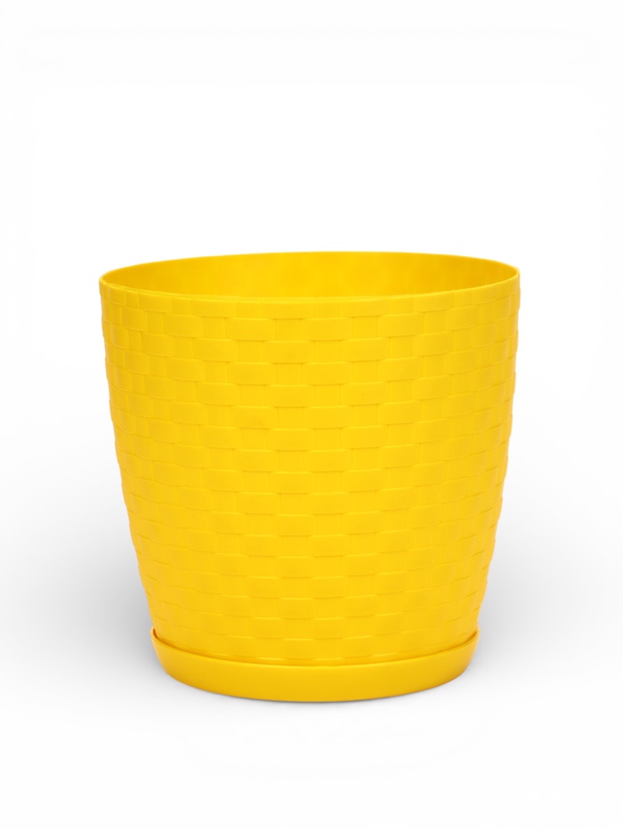 Горшок для цветов с поддоном «Ротанг», 3 л, d=17 см, h=17 см, пластиковый, жёлтый - Фото 1