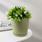 Горшок для цветов с поддоном «Ротанг», 2 л, d=15 см, h=14 см, пластиковый, оливковый - Фото 1