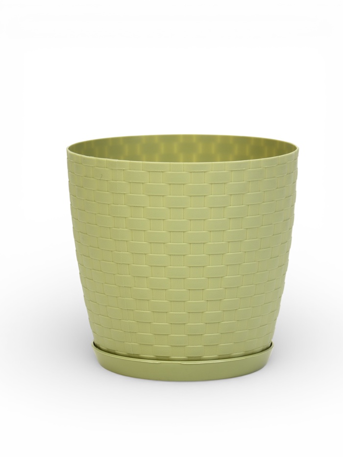 Горшок для цветов с поддоном «Ротанг», 2 л, d=15 см, h=14 см, пластиковый, оливковый - Фото 1