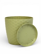 Горшок для цветов с поддоном «Ротанг», 2 л, d=15 см, h=14 см, пластиковый, оливковый - Фото 3