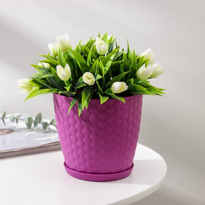 Горшок для цветов с поддоном «Ротанг», 1,2 л, цвет сиреневый - Фото 1