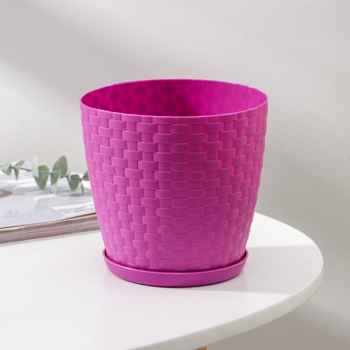 Горшок для цветов с поддоном «Ротанг», 1.2 л, d=13 см, h=12 см, пластиковый, сиреневый - Фото 1