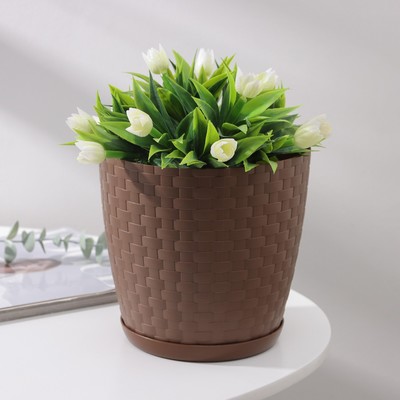 Горшок для цветов с поддоном «Ротанг», 3 л, d=17 см, h=17 см, коричневый