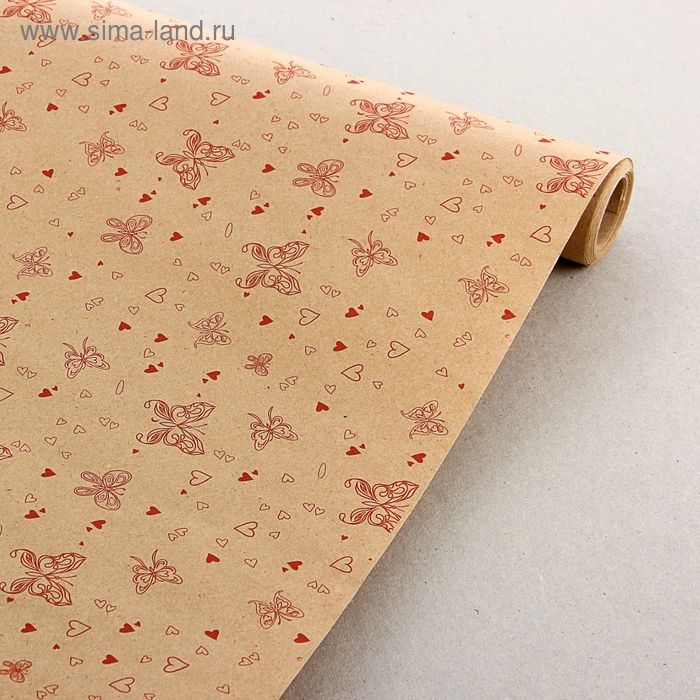 Бумага упаковочная крафт "Бабочки", 0.7 x 10 м - Фото 1