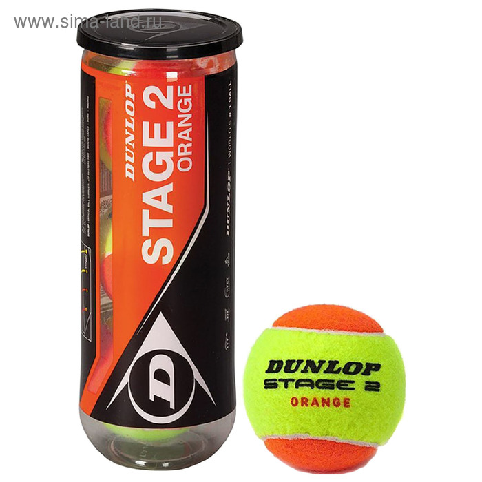 Мяч теннисный Dunlop Stage 2 orange 3B, набор 3 штуки ,фетр - Фото 1