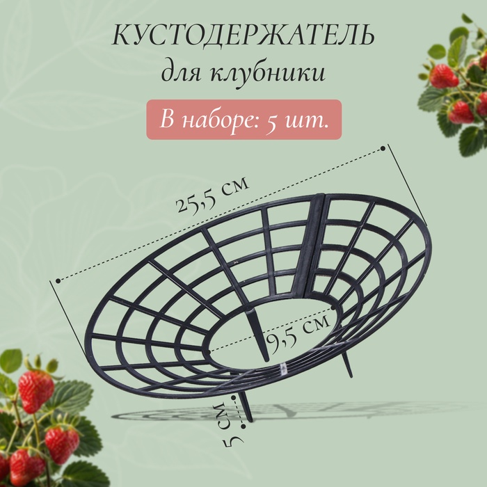 Кустодержатель для клубники, d=25.5 см, пластик, набор 5 шт., чёрный - Фото 1