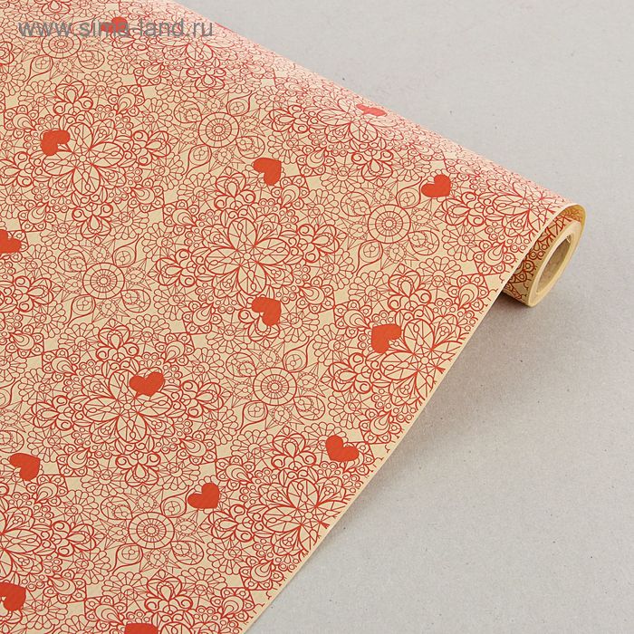 Бумага упаковочная крафт "Сердце", 0,7 х 10 м - Фото 1