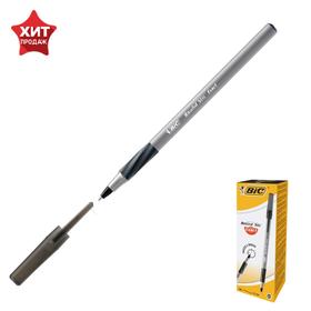 Ручка шариковая BIC Round Stic Exact, узел 0.7 мм, тонкое письмо, резиновый упор, чернила черные, одноразовая, серый корпус 1314671