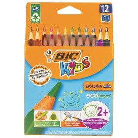 Карандаши 12 цветов, детские, утолщенные, трёхгранные, BIC Kids Evolution Triangle, пластиковые, премиум, картонная упаковка