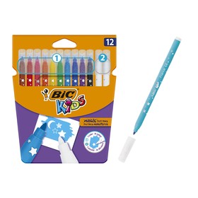 Фломастеры 10 цветов BIC Kids Magic и 2 обесцвечивающих, детские, стираемые 1314669