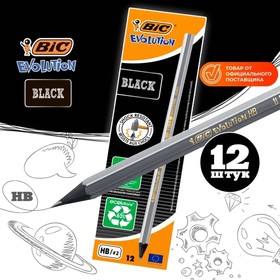 Карандаш чернографитный (простой) НВ, BIC Evolution Black, заточенный, пластик, с ластиком, шестигранный, серый корпус