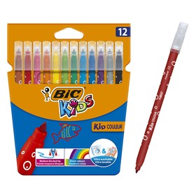 Фломастеры 12 цветов BIC Kid Couleur, детские, смываемые, среднее письмо