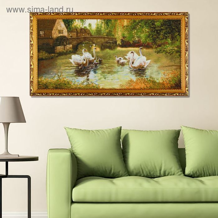 Гобеленовая картина  "Лебеди на пруду"  44х82 см - Фото 1