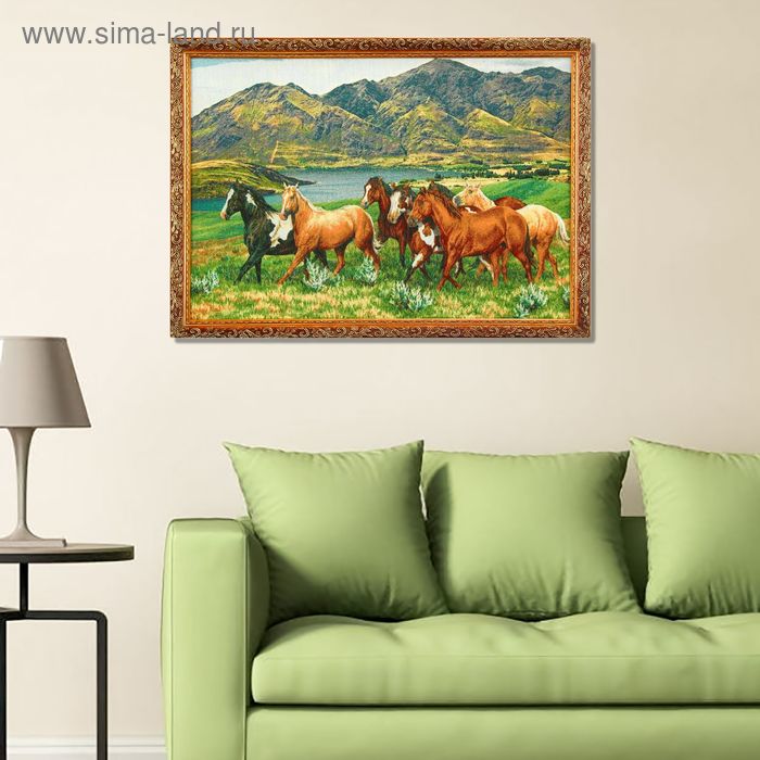 Гобеленовая картина  "Горы и лошади"  61*44 см - Фото 1