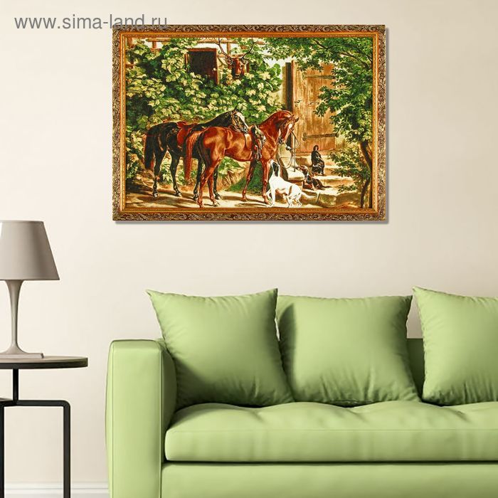 Гобеленовая картина  "Лошади и собачка"  44х61  см - Фото 1