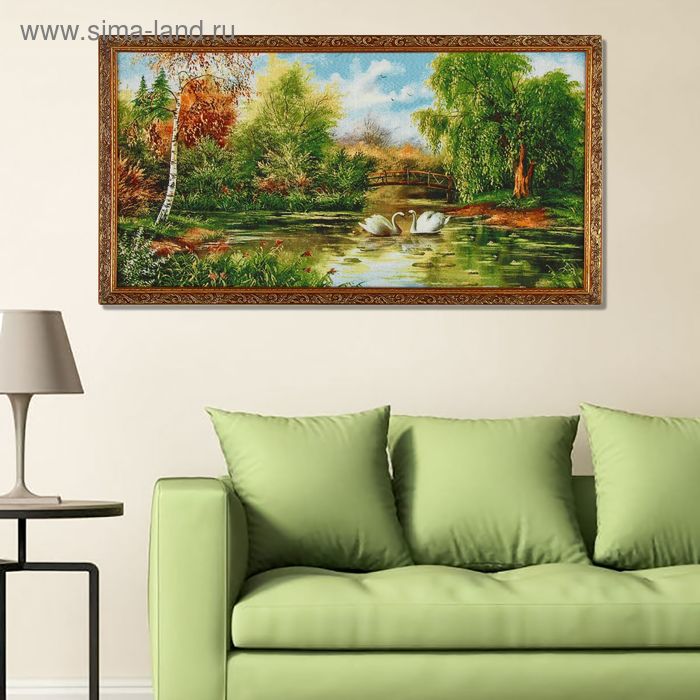 Гобеленовая картина  "Лебеди в лесу" 44х82 см - Фото 1