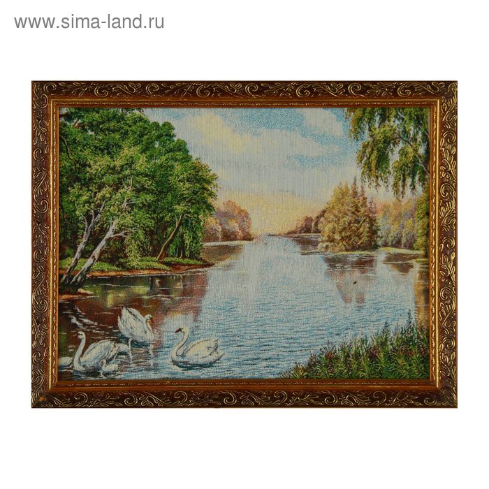 Гобеленовая картина  "Лебеди у берёзы"  34х44 см - Фото 1