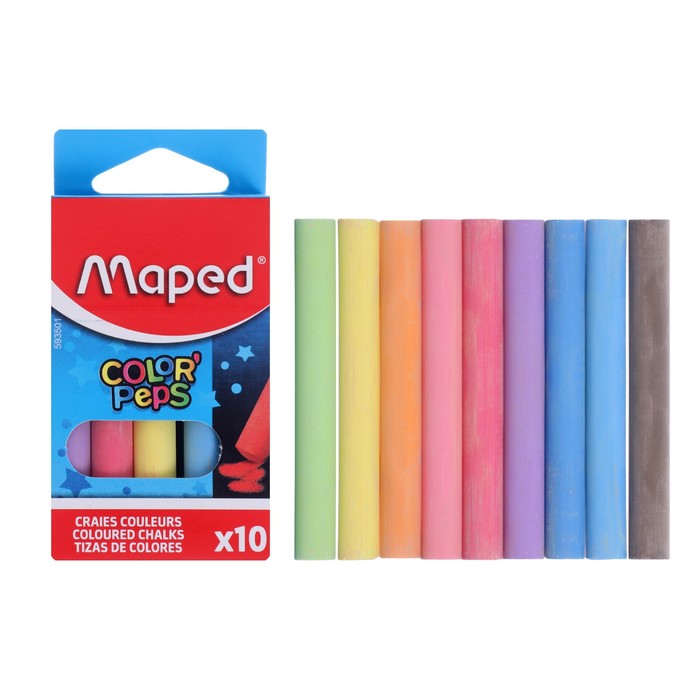 Мелки цветные Maped Color Peps, в наборе 10 штук, круглые, специальная формула "без грязи" - Фото 1