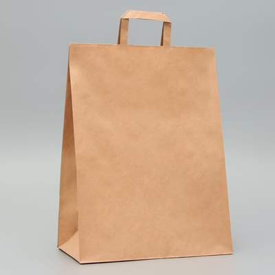 Пакет крафт без печати 26×15×35 см плоская ручка