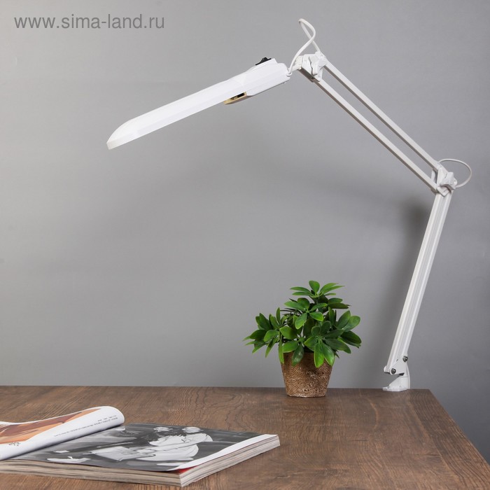 Светильник настольный на струбцине ДЕЛЬТА с АПП (2G7, КЛЛ, 11 Вт, 220 В) Белый - Фото 1
