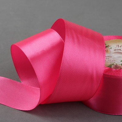 Лента атласная, 40 мм × 23 ± 1 м, цвет ярко-розовый №190