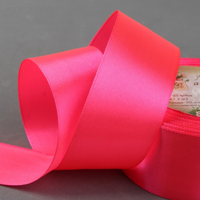 Лента атласная, 40 мм × 23 ± 1 м, цвет неоновый розовый №14