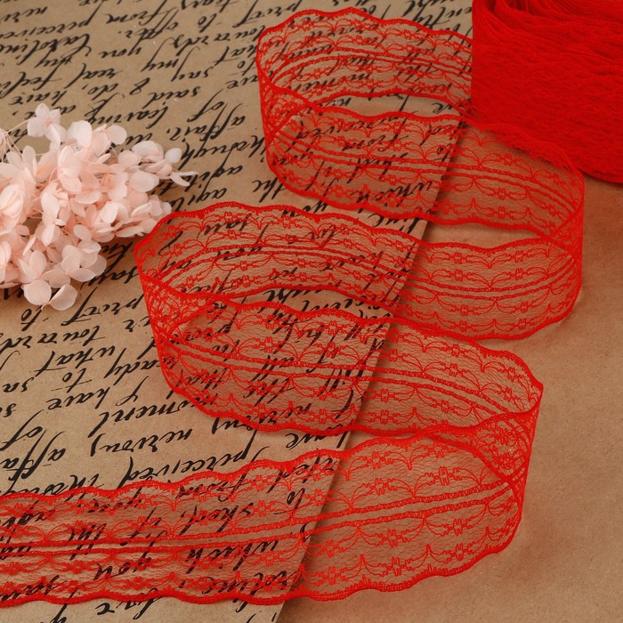 Кружево капроновое, 45 мм, 8.5±1 м, цвет красный