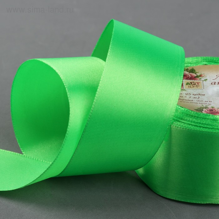 Лента атласная, 40 мм × 23 ± 1 м, цвет весенне-зелёный №52 - Фото 1