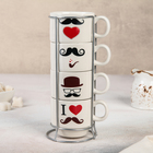 Набор кружек «Усы», 180 мл, 4 шт, на металлической подставке - Фото 1