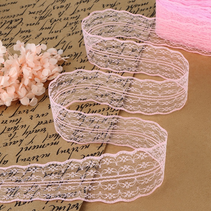 Кружево капроновое, 45 мм, 8.5±1 м, цвет розовый