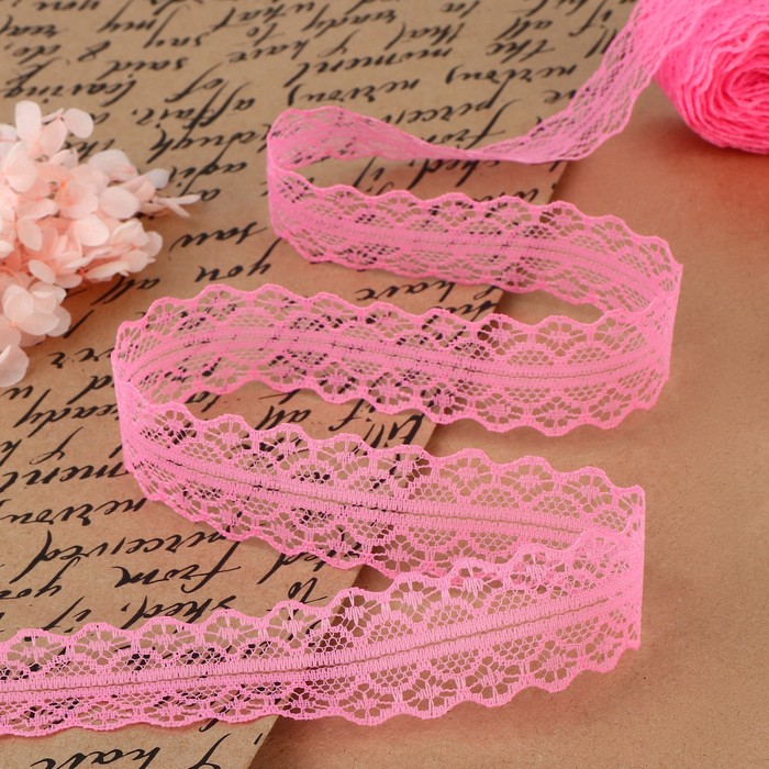 Кружево капроновое, 30 мм, 10±1 м, цвет розовый