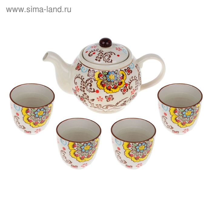 Набор для чайной церемонии "Семицветик", 5 предметов: чайник 900 мл, чашки 150 мл - Фото 1