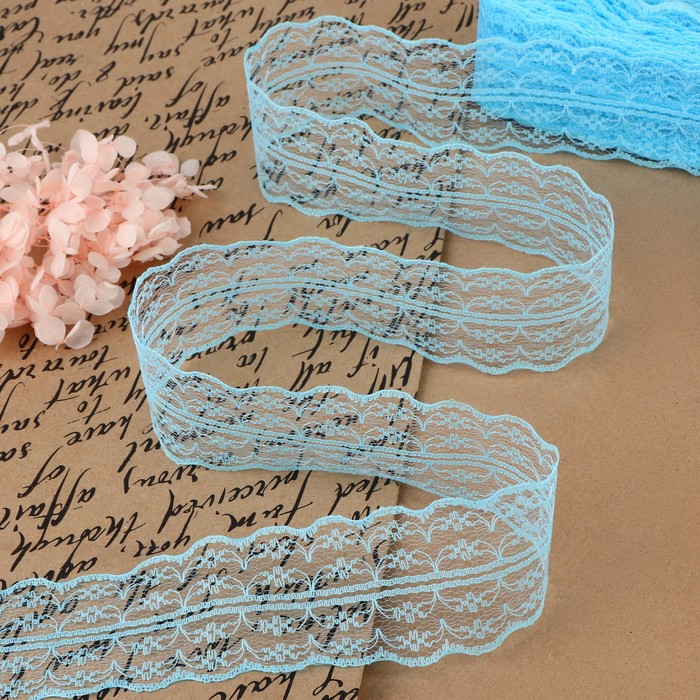 Кружево капроновое, 45 мм, 8.5±1 м, цвет голубой