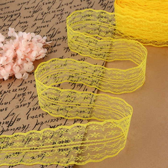 Кружево капроновое, 45 мм, 8.5±1 м, цвет жёлтый