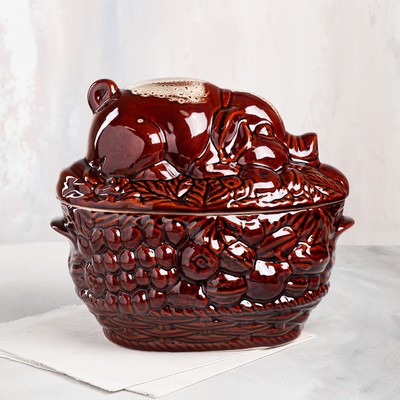 Горшок духовой с крышкой "Свинка пикник", керамика, 3 л