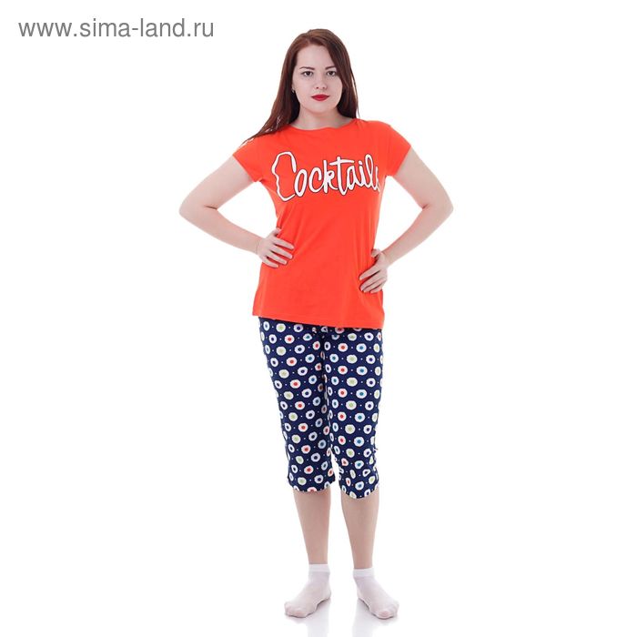 Комплект женский (футболка, капри) Р208119 красный/синий, рост 170-176 см, р-р 52 - Фото 1