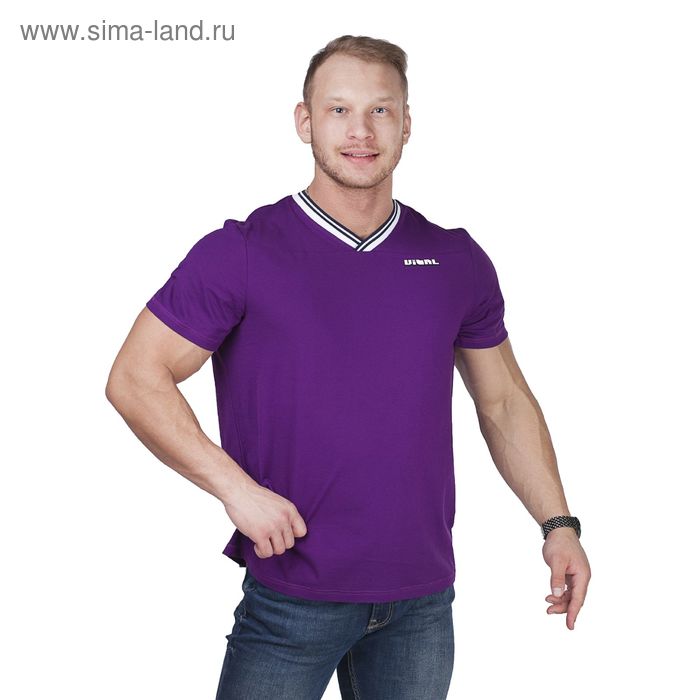Футболка мужская с V- образным вырезом, фиолетовый, рост 170-176 см, размер 46 - Фото 1