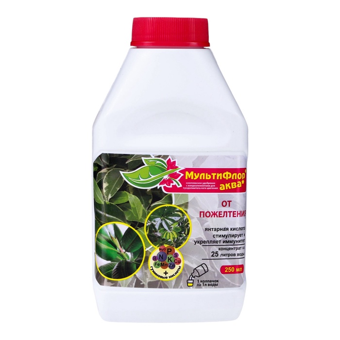 Удобрение Мультифлор Аква от пожелтения листьев, комнатных и балконных, 250 мл - Фото 1