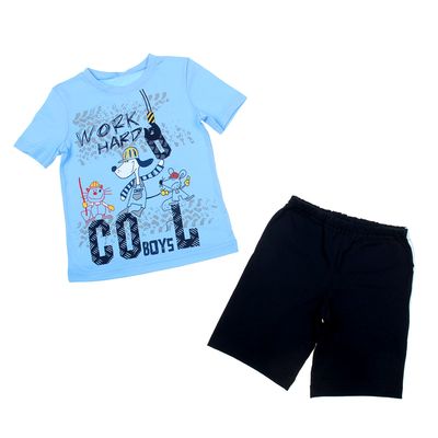 Комплект для мальчика (футболка+шорты), рост 98-104 см, цвет голубой/т.синий Р607736_Д 131853